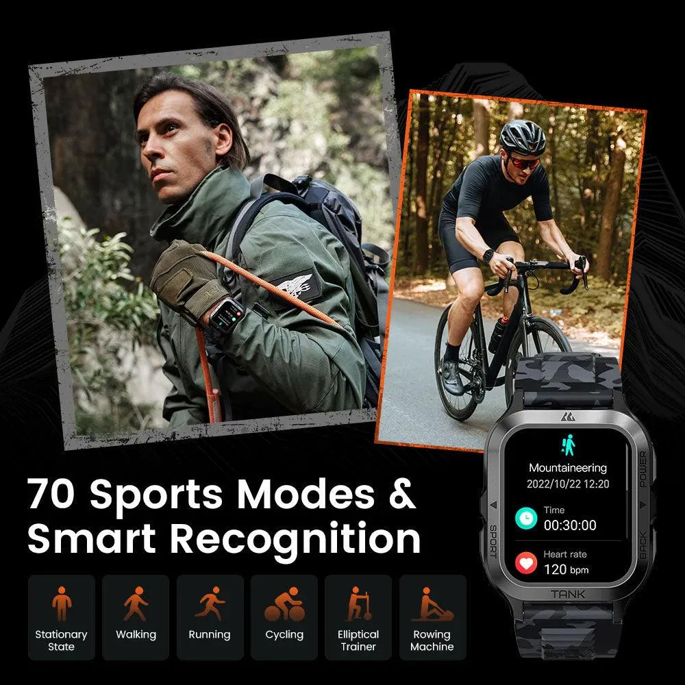 Kospet Tank M2 Military Smart Watch Black x Orange Metal Case With Black Silicone Rubber Strap (Open Box)