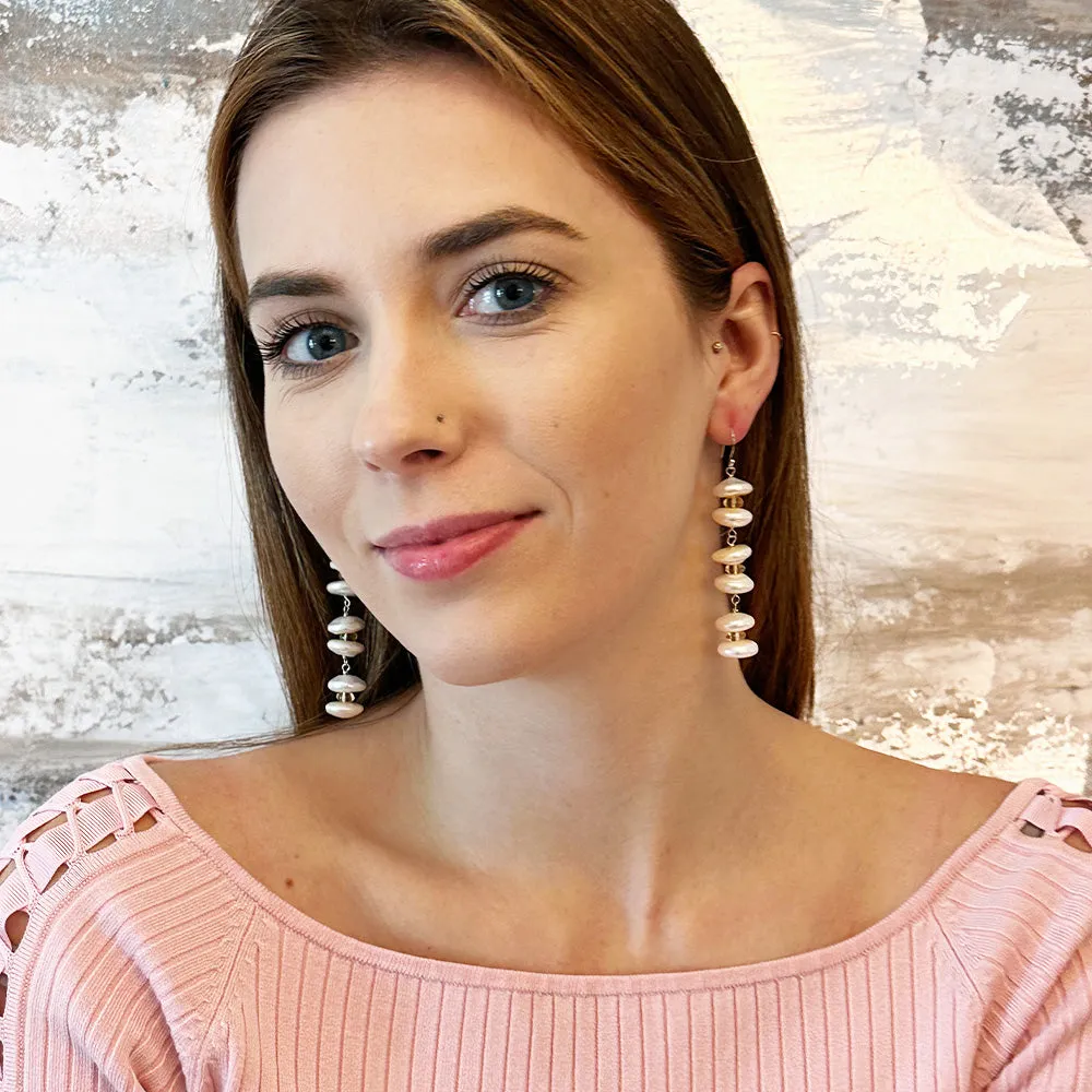 Long Citrine Pearl Earrings