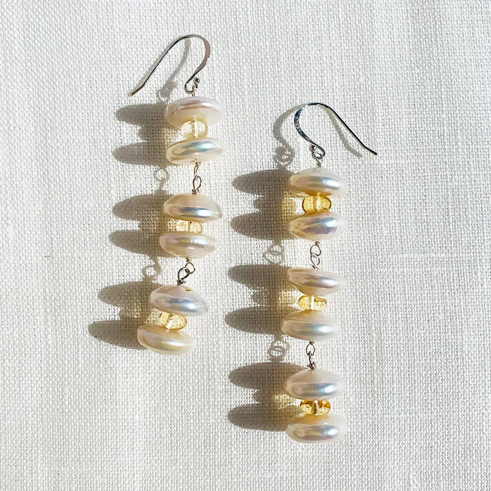 Long Citrine Pearl Earrings