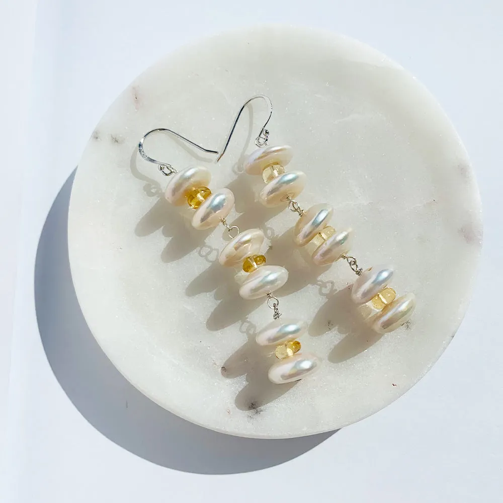 Long Citrine Pearl Earrings