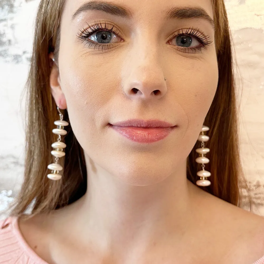 Long Citrine Pearl Earrings
