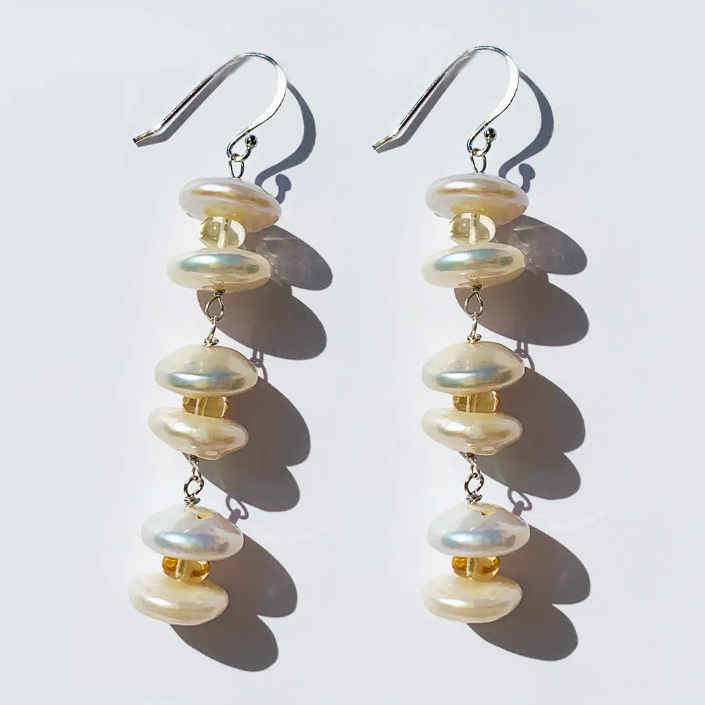 Long Citrine Pearl Earrings