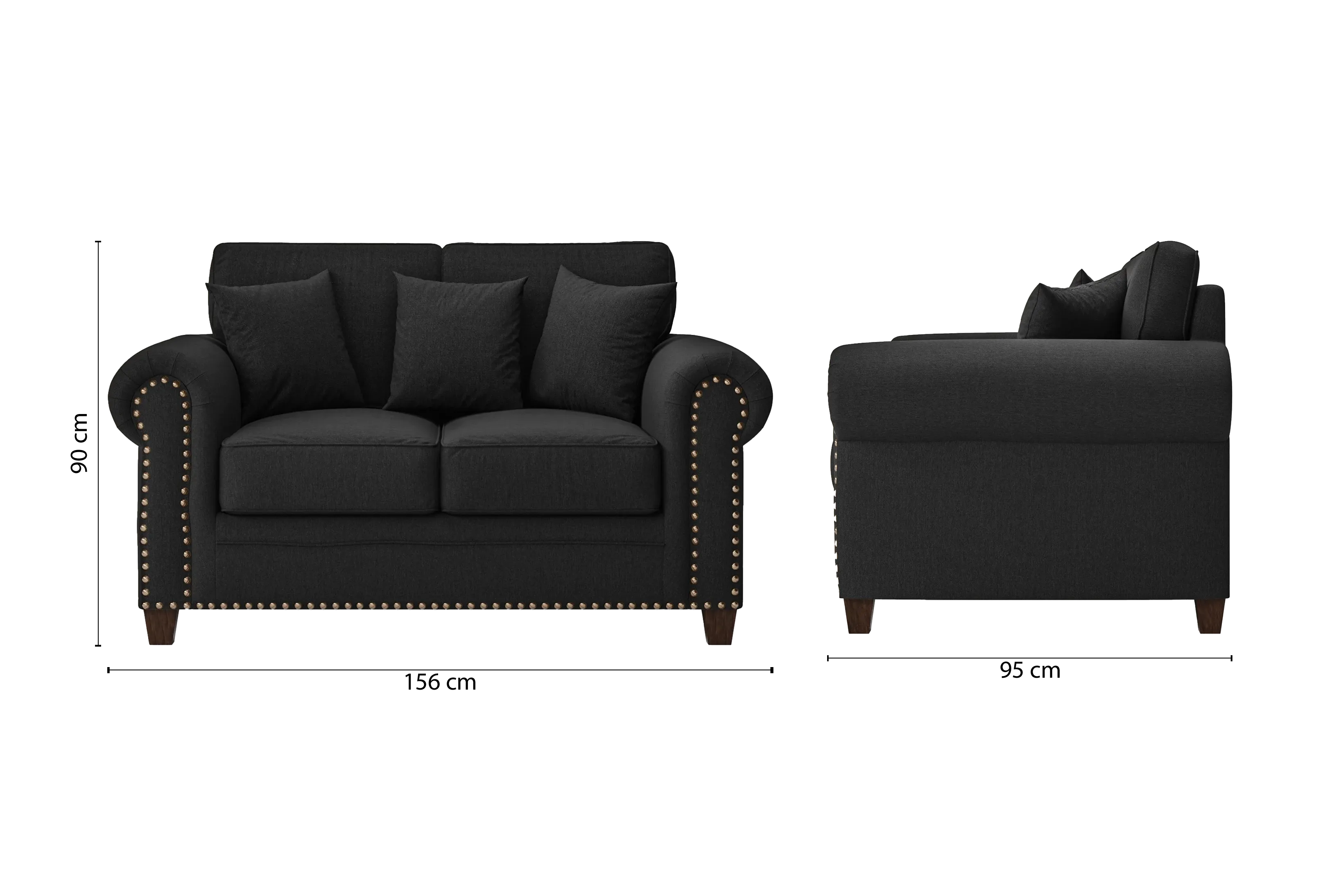 Marano 2 Seater Sofa Black Linen Fabric