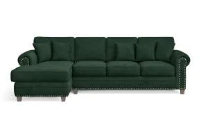 Marano 4 Seater Left Hand Facing Chaise Lounge Corner Sofa Green Velvet