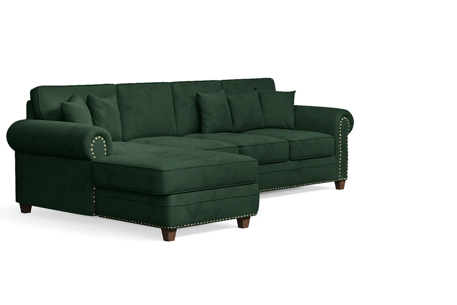 Marano 4 Seater Left Hand Facing Chaise Lounge Corner Sofa Green Velvet