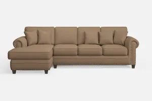 Marano 4 Seater Left Hand Facing Chaise Lounge Corner Sofa Stone Leather