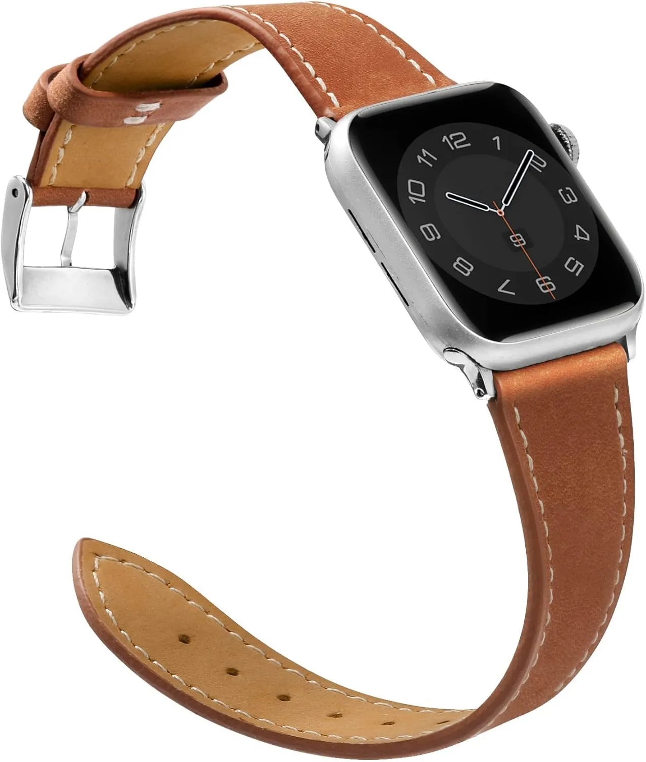 Marge Plus Compatible with Apple Watch Band Series SE 7 6 5 4 3 2 1 45mm 41mm 44mm 40mm 42mm 38mm, Genuine Leather Replacement Band for iWatch, Leather Apple Watch Strap for Women & Men Brown