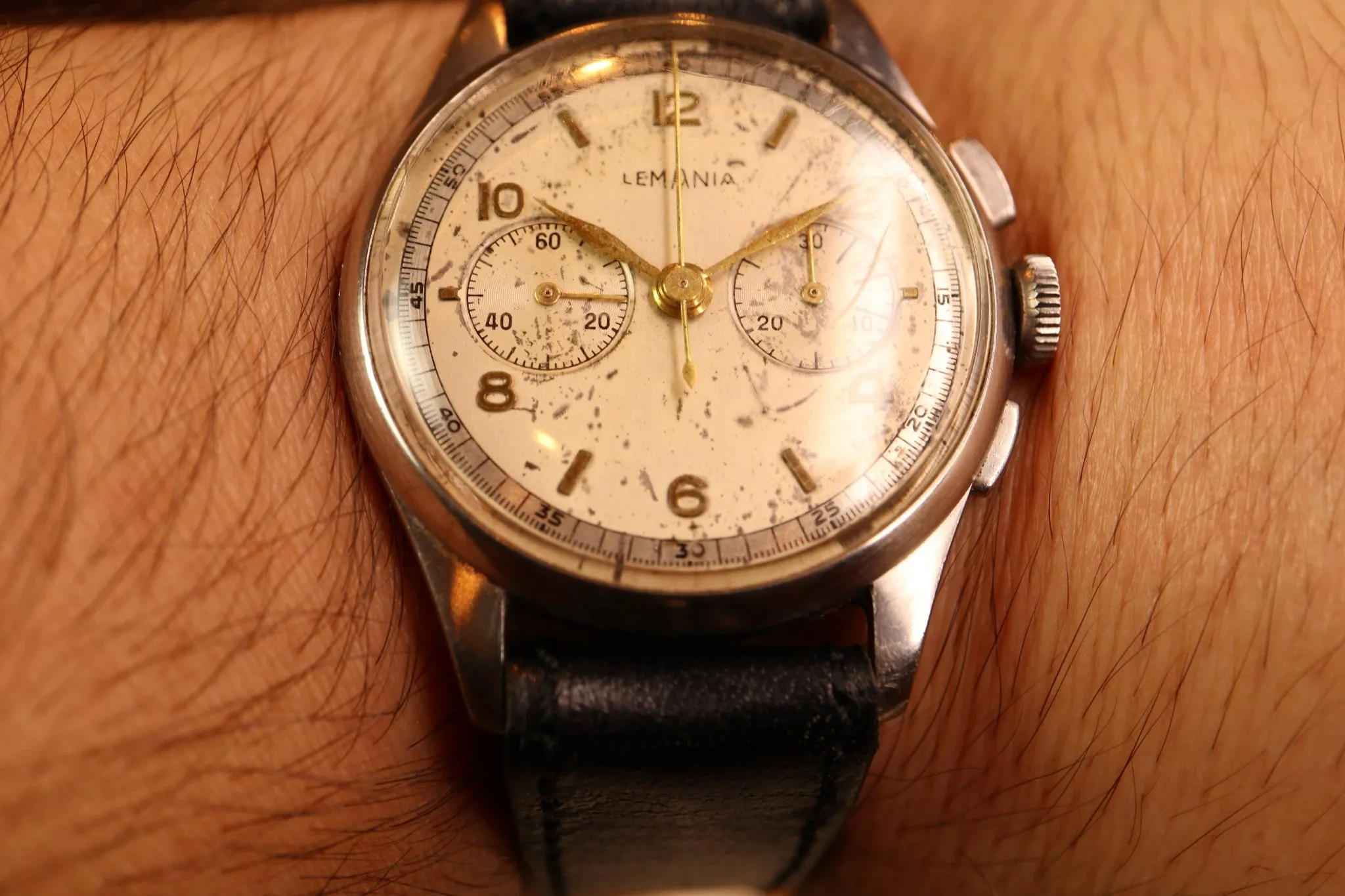 Serviced 1950s Vintage Officers Chronograph Lemania 1270 (320 / 321) Watch 35mm