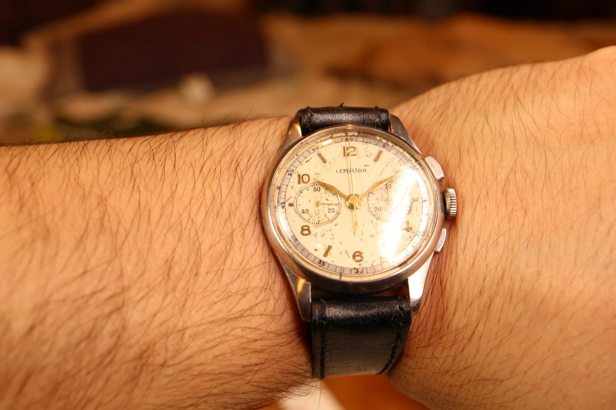 Serviced 1950s Vintage Officers Chronograph Lemania 1270 (320 / 321) Watch 35mm