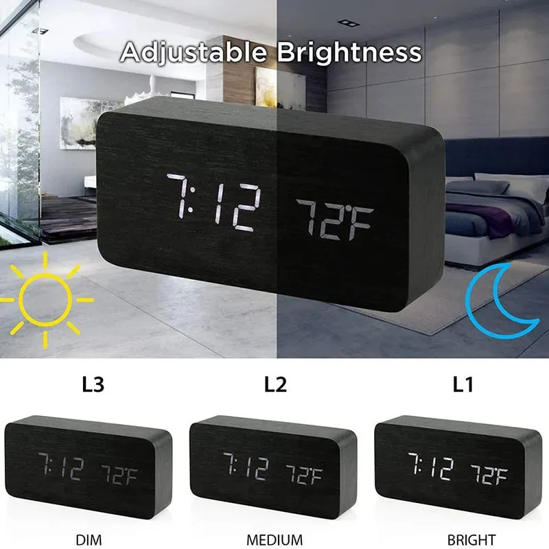 Sharu Bliss Wooden Digital Alarm Clock with LED Display and Temperature Monitoring