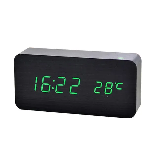 Sharu Bliss Wooden Digital Alarm Clock with LED Display and Temperature Monitoring