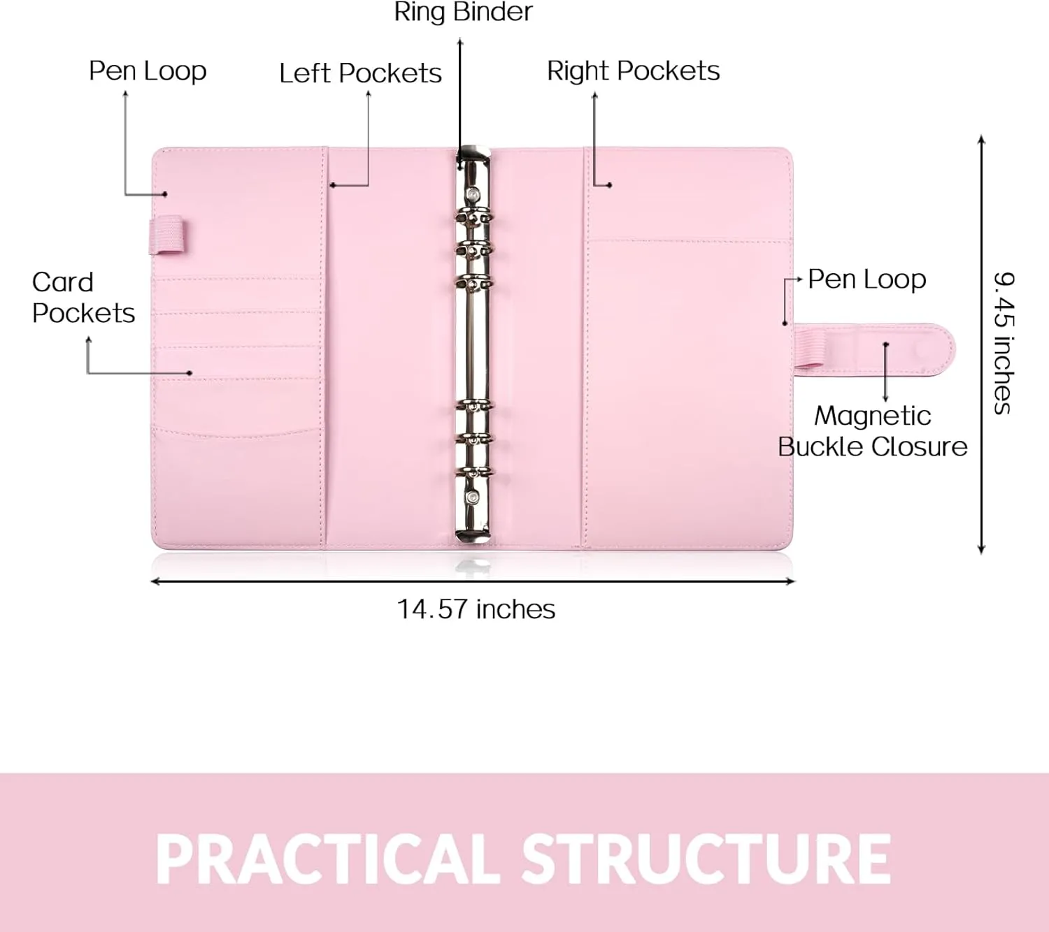 Sooez A5 Notebook Photocard Binder, 6 Ring Planner with Stylish Design, Loose Leaf Personal Organizer Cover with Magnetic Buckle, PU Leather Binder with Macaron Colors