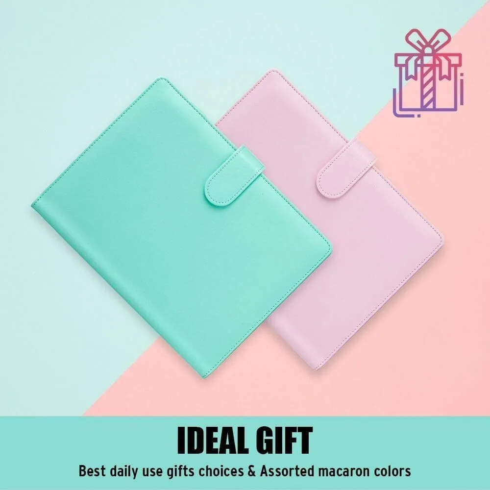 Sooez A5 Notebook Photocard Binder, 6 Ring Planner with Stylish Design, Loose Leaf Personal Organizer Cover with Magnetic Buckle, PU Leather Binder with Macaron Colors