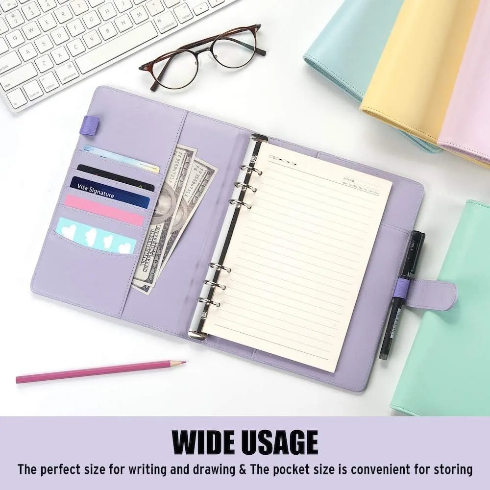 Sooez A5 Notebook Photocard Binder, 6 Ring Planner with Stylish Design, Loose Leaf Personal Organizer Cover with Magnetic Buckle, PU Leather Binder with Macaron Colors