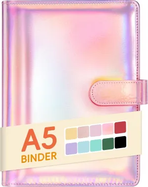 Sooez A5 Notebook Photocard Binder, 6 Ring Planner with Stylish Design, Loose Leaf Personal Organizer Cover with Magnetic Buckle, PU Leather Binder with Macaron Colors