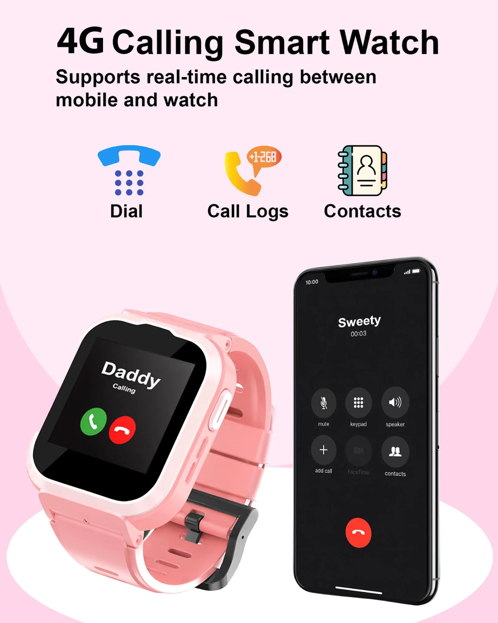 Spiky Cyclops 4g Video & Voice Calling Dewatering Waterproof Kids Smartwatch - Black