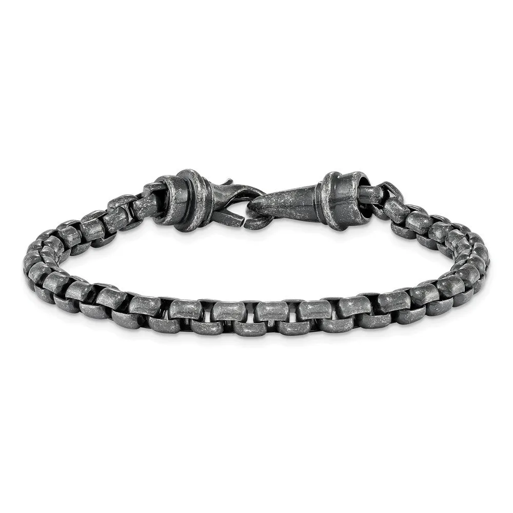Stainless Steel Antiqued Box Chain 8.5 inch Bracelet