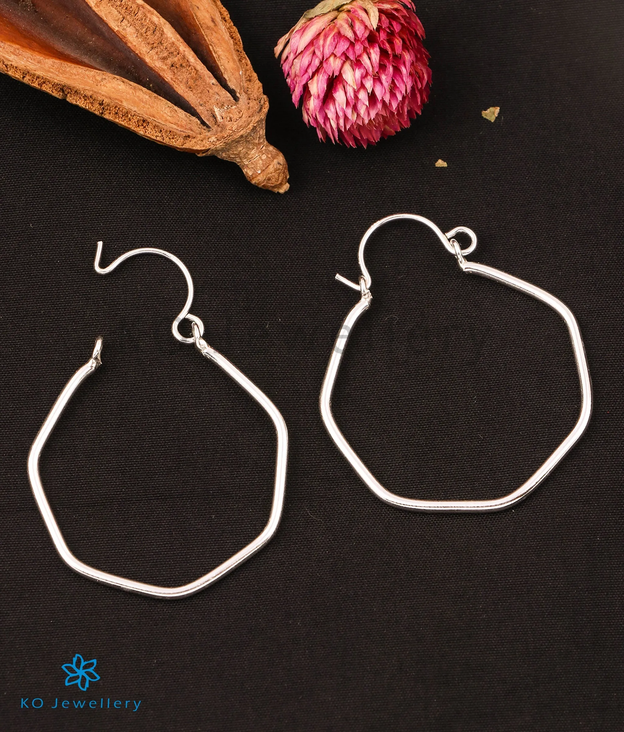 The Hexagon Silver Hoops