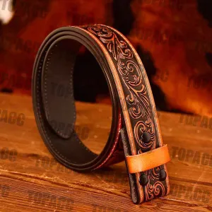 TOPACC Western Genuine Leather Pattern Tooled Belt