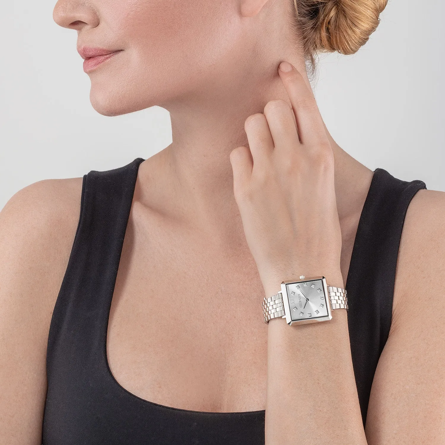 Watch Iconic Square Elegant Monochrome Silver Stainless Steel