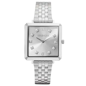 Watch Iconic Square Elegant Monochrome Silver Stainless Steel