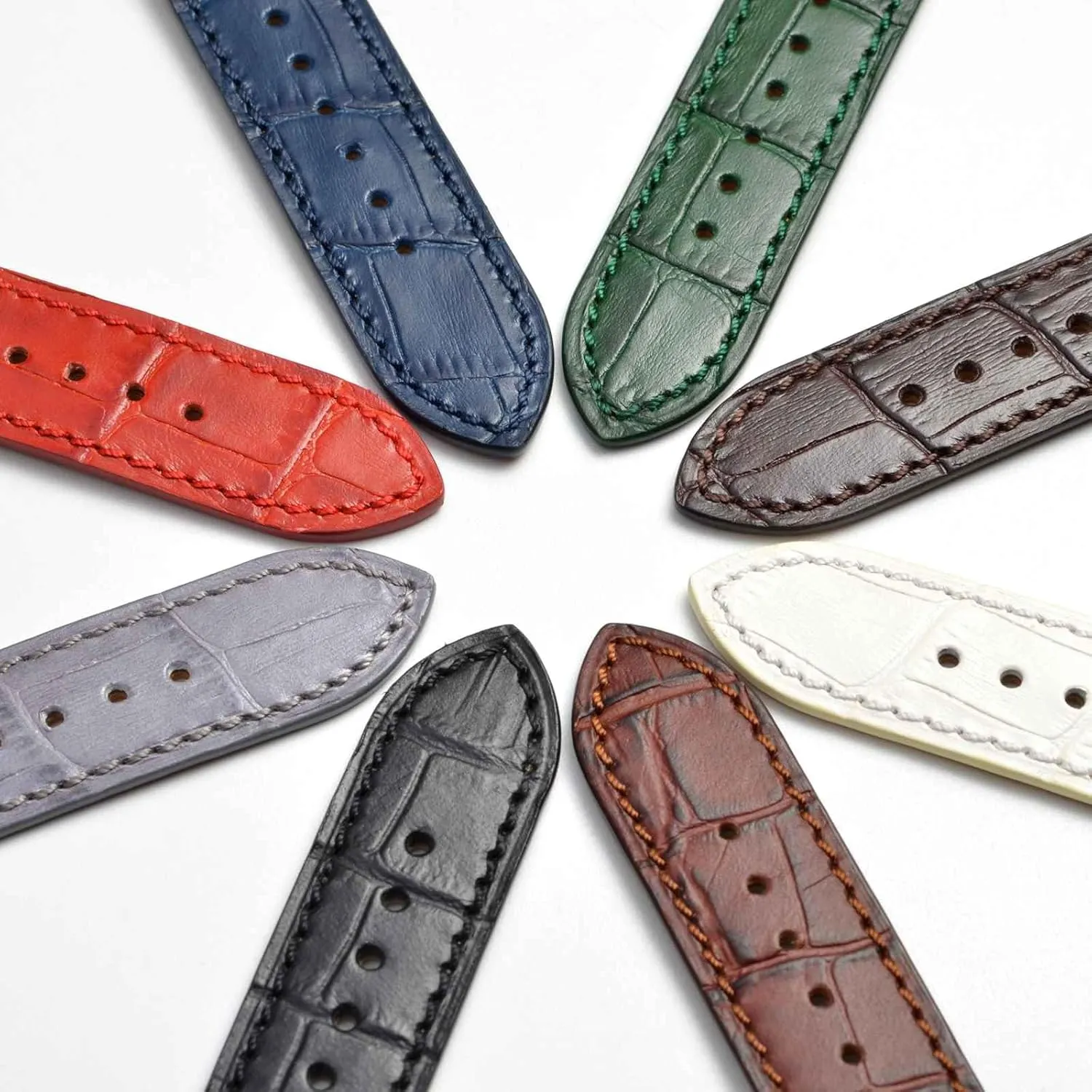 WOCCI 20mm Watch Band, Italian Leather, Embossed Alligator Grain, Gold Buckle (Brown)