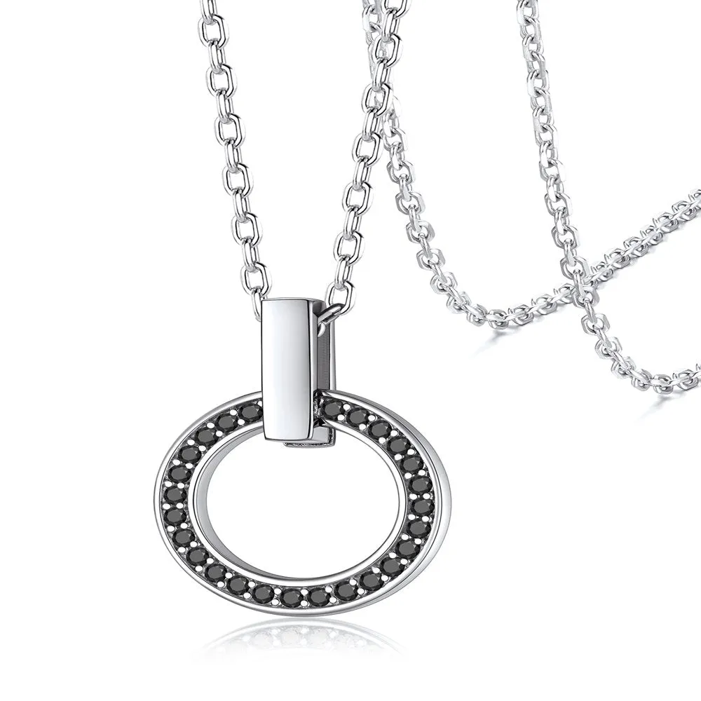 Women Sterling Silver Necklace with Black Cubic Zirconia, Heart Love Pendant Necklace Layering Necklace Gift for Mom Wife Girlfriend