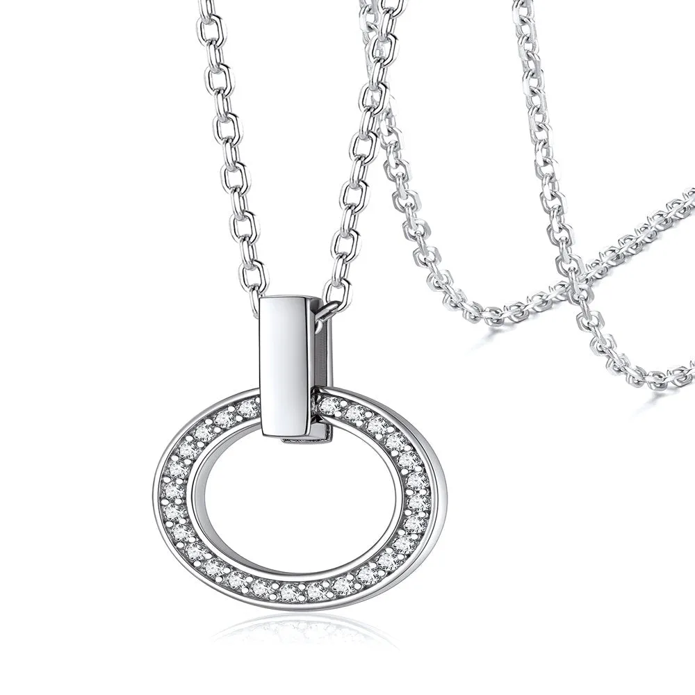 Women Sterling Silver Necklace with Black Cubic Zirconia, Heart Love Pendant Necklace Layering Necklace Gift for Mom Wife Girlfriend