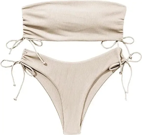 Womens Tube Bikini Summer Tube Bikini With Drawstring Design Solid Color Sexy Swimsuit For Beach Party Womens Clothing
